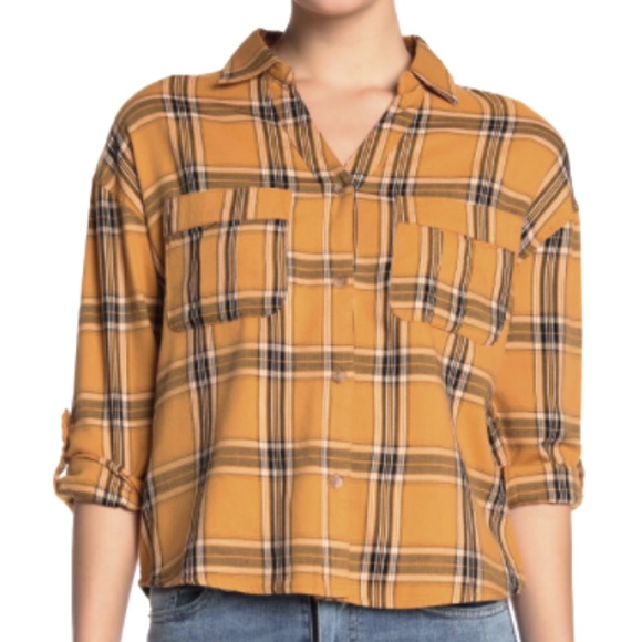 C&C California Tops - C&C California Plaid Button-tab Sleeve Shirt